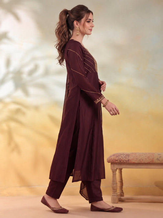 Embroidery Coffee Brown Kurta Set