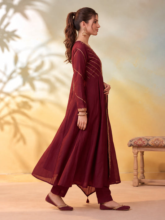 Embroidery Maroon Kurta Set