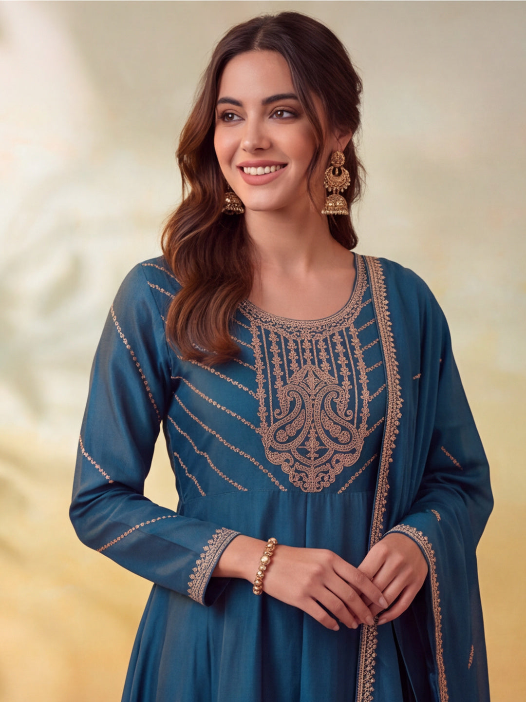 Embroidery Teal Kurta Set