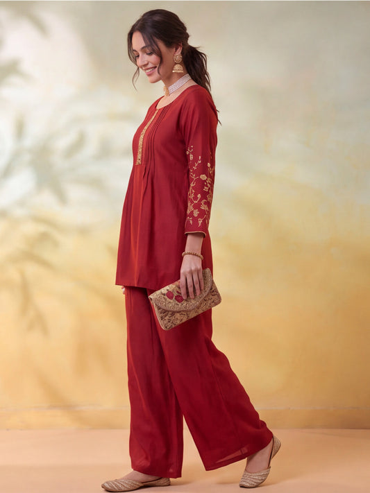 Embroidery Rust Kurta Set