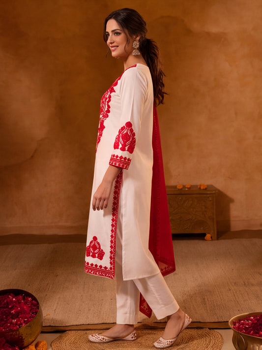 Embroidery Off White Kurta Set