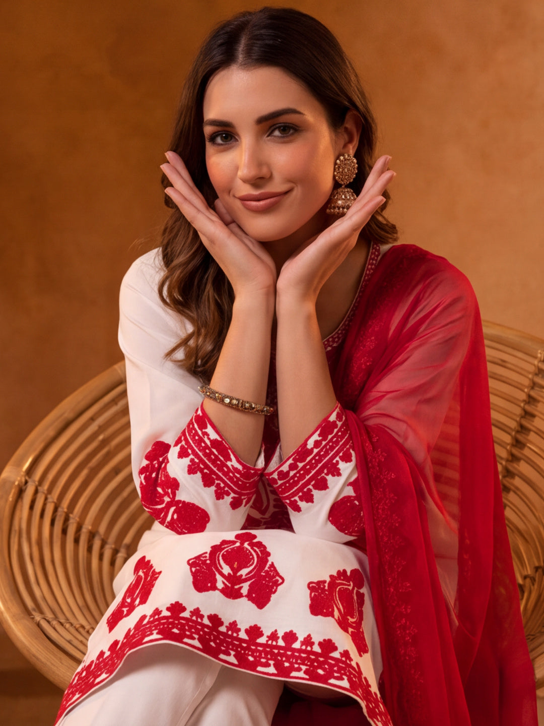 Embroidery Off White Kurta Set