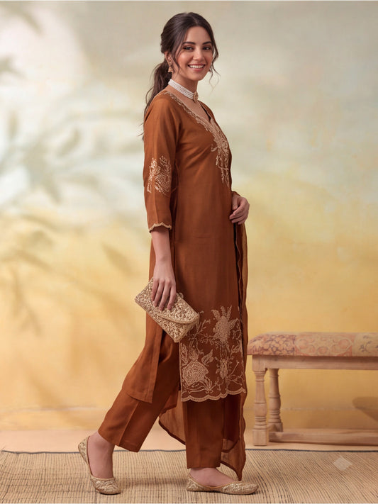 Embroidery Mocha Brown Kurta Set