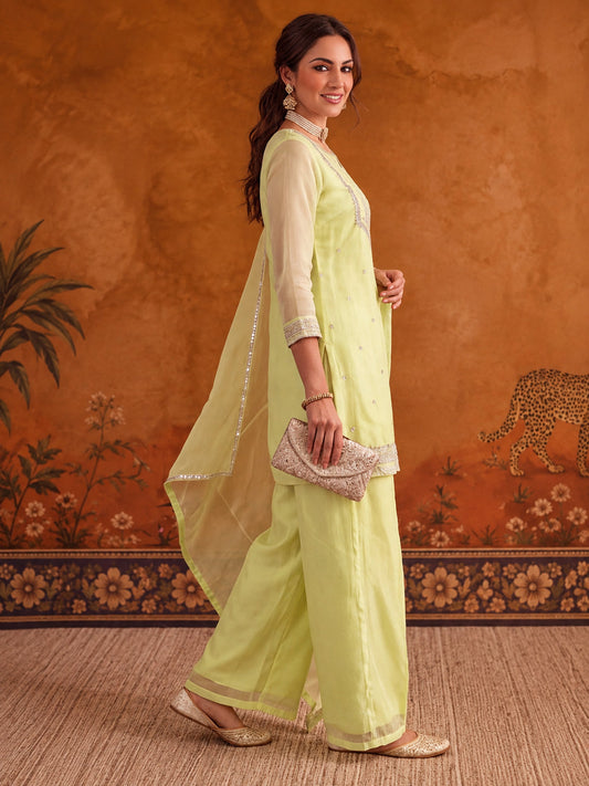 Embroidery Pista Green Kurta Set