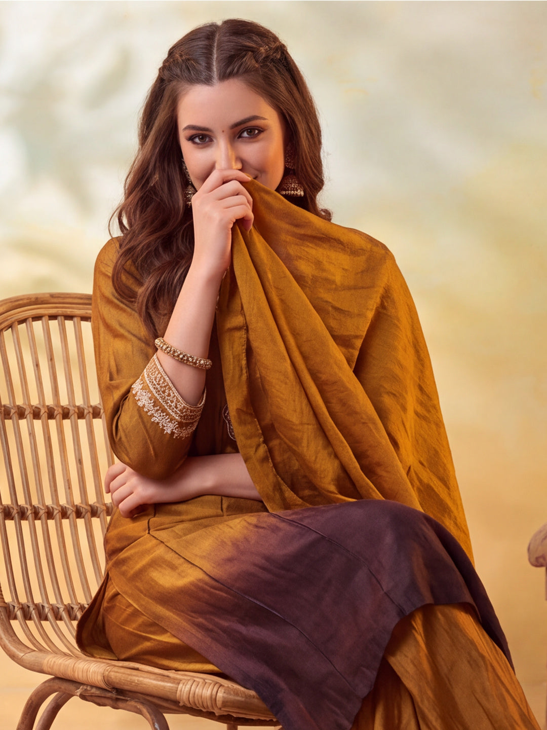 Embroidery Mustard Gold Kurta Set
