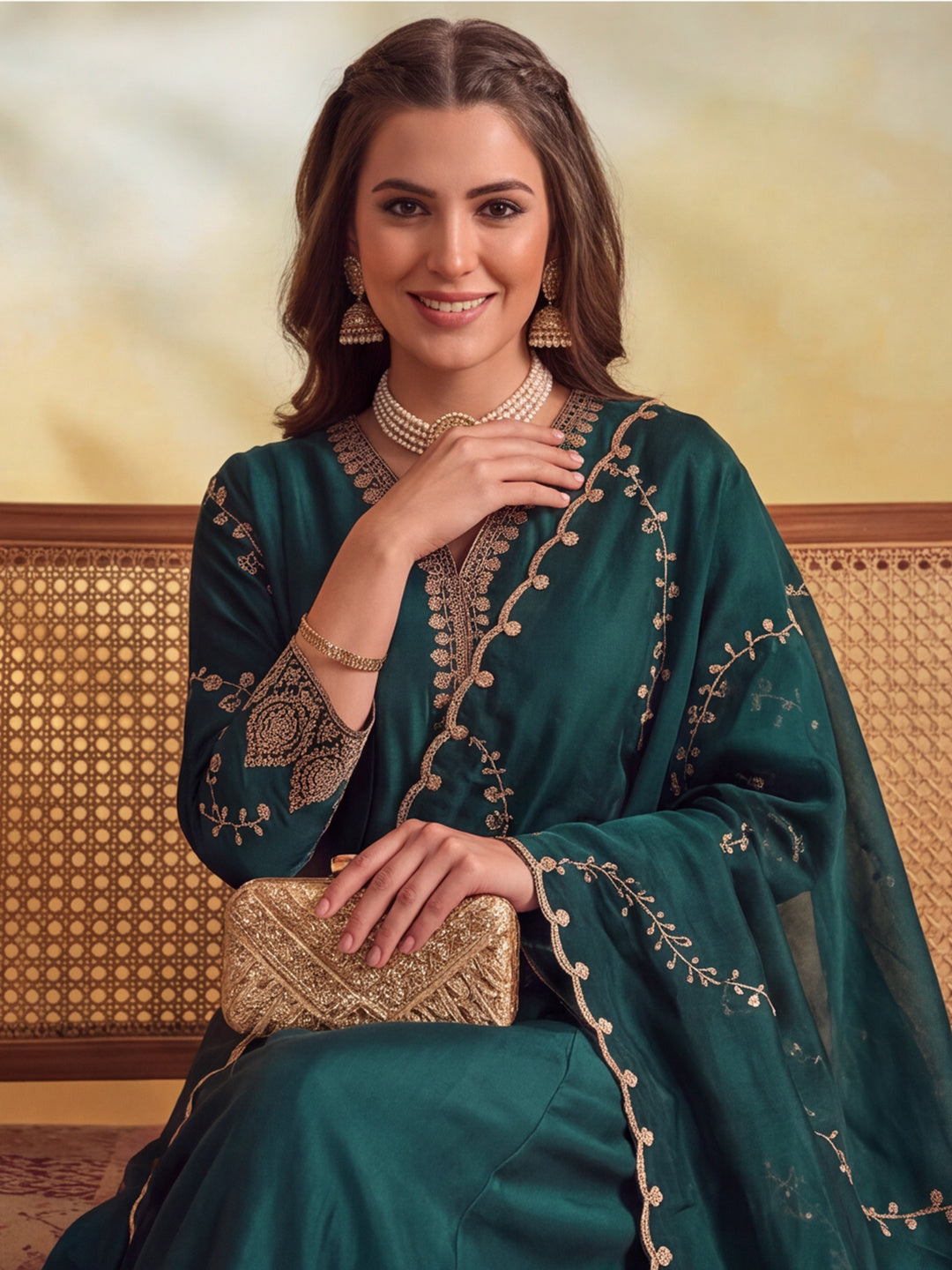 Embroidery Bottle Green Kurta Set