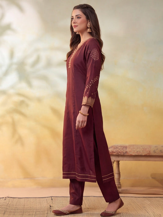 Embroidery Brown Shade Kurta Set