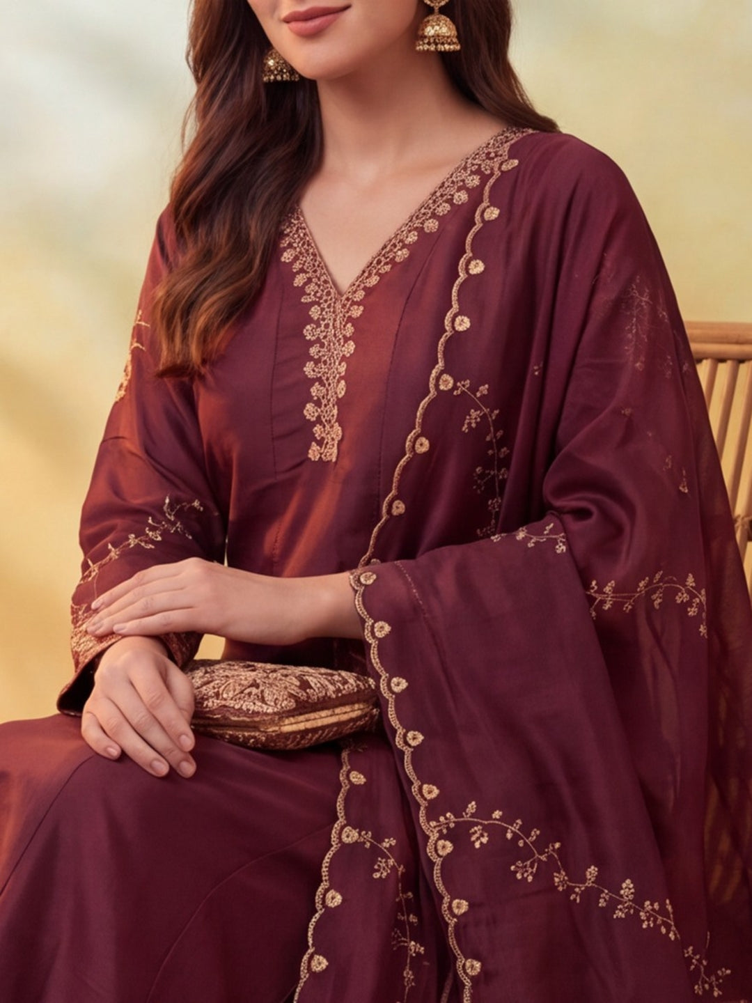 Embroidery Brown Shade Kurta Set