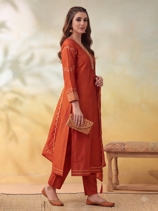 Embroidery Rust Kurta Set