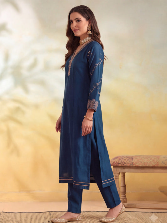 Embroidery Teal Kurta Set