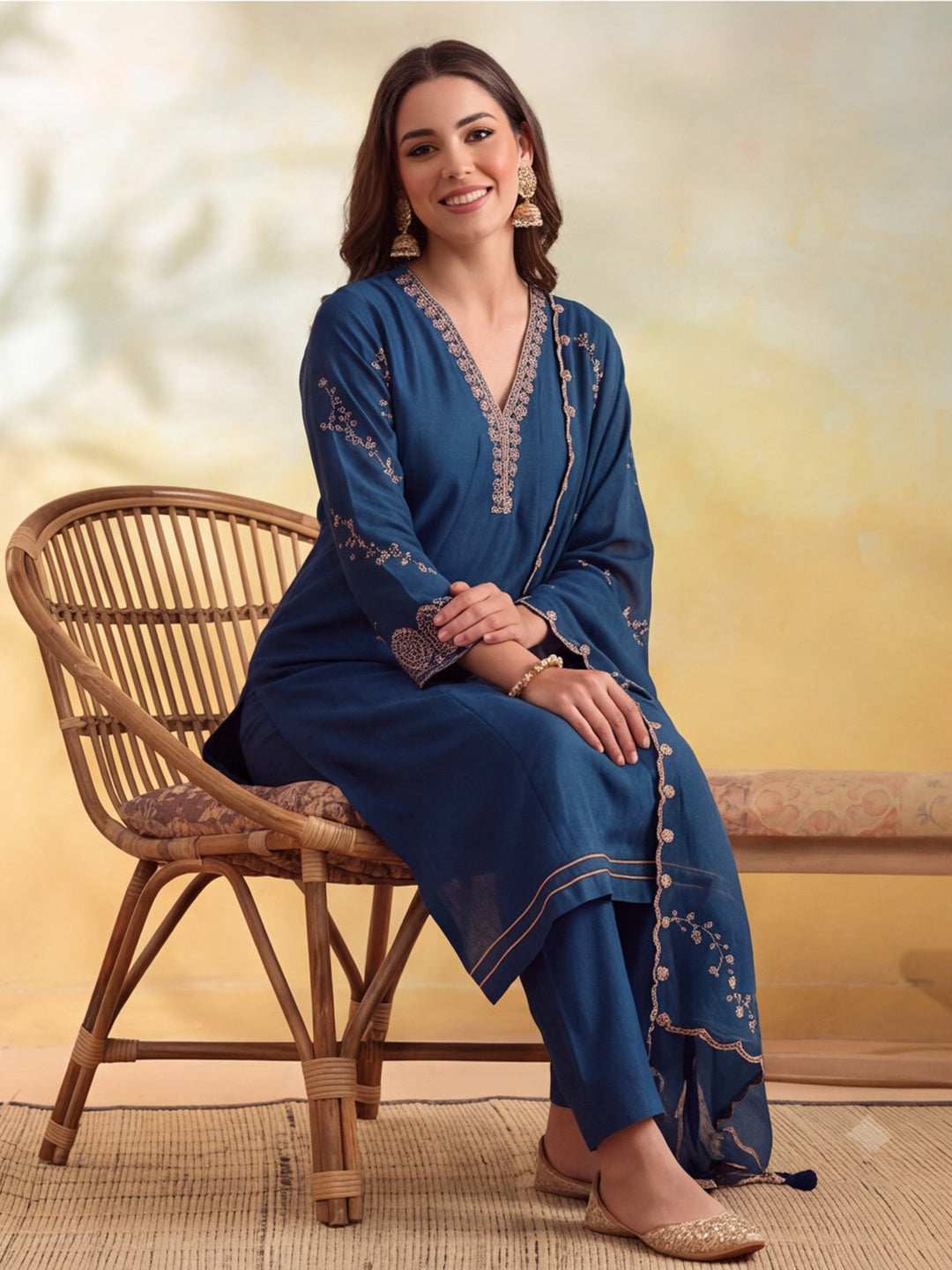 Embroidery Teal Kurta Set