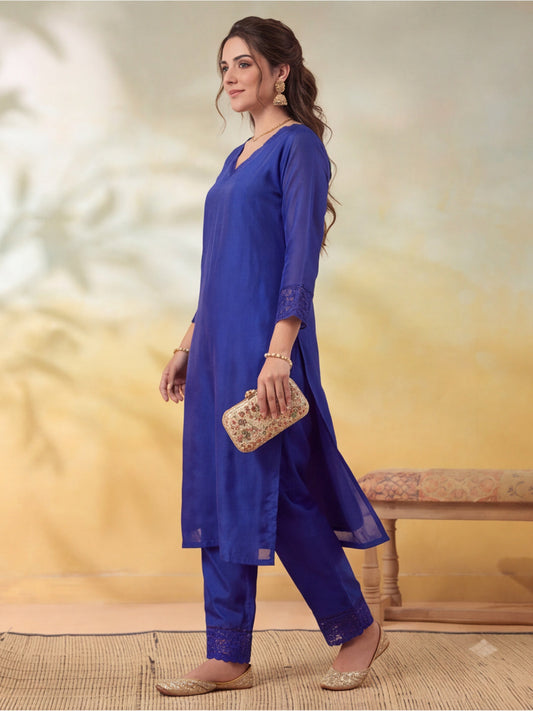 Embellished Royal Blue Kurta Set