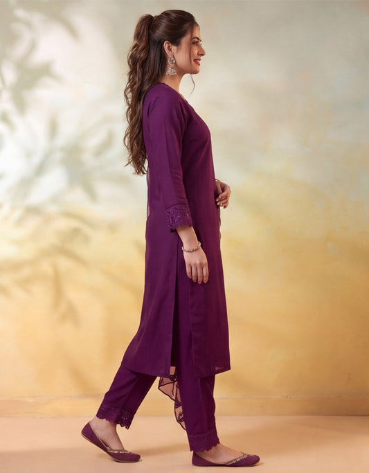 Embellished Wine Kurta Set