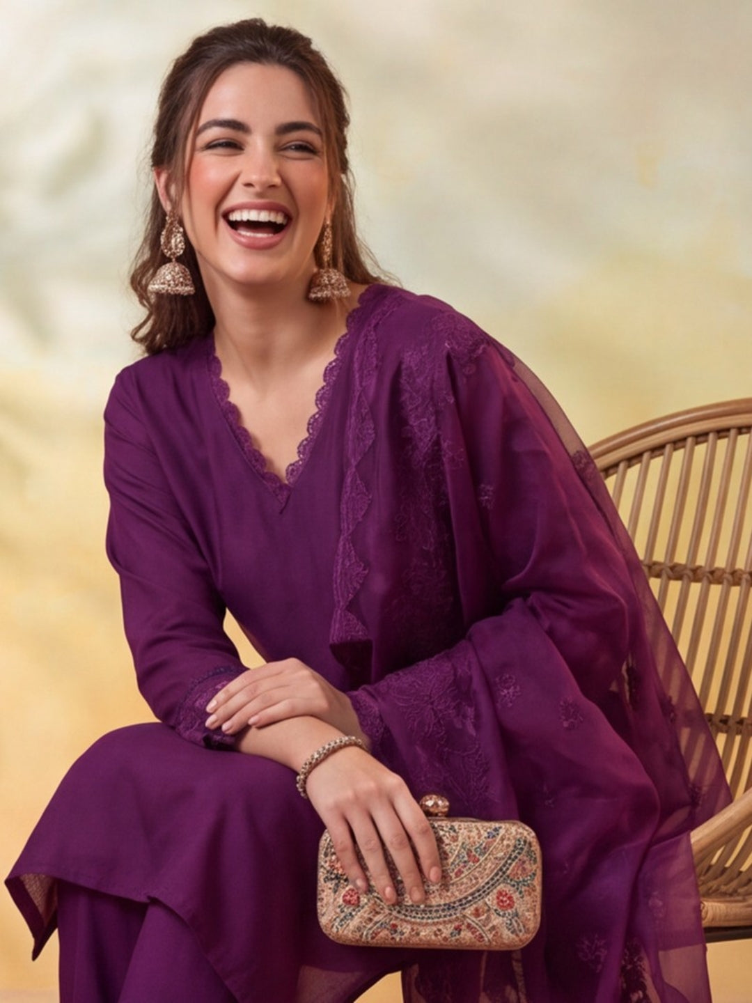 Embellished Wine Kurta Set