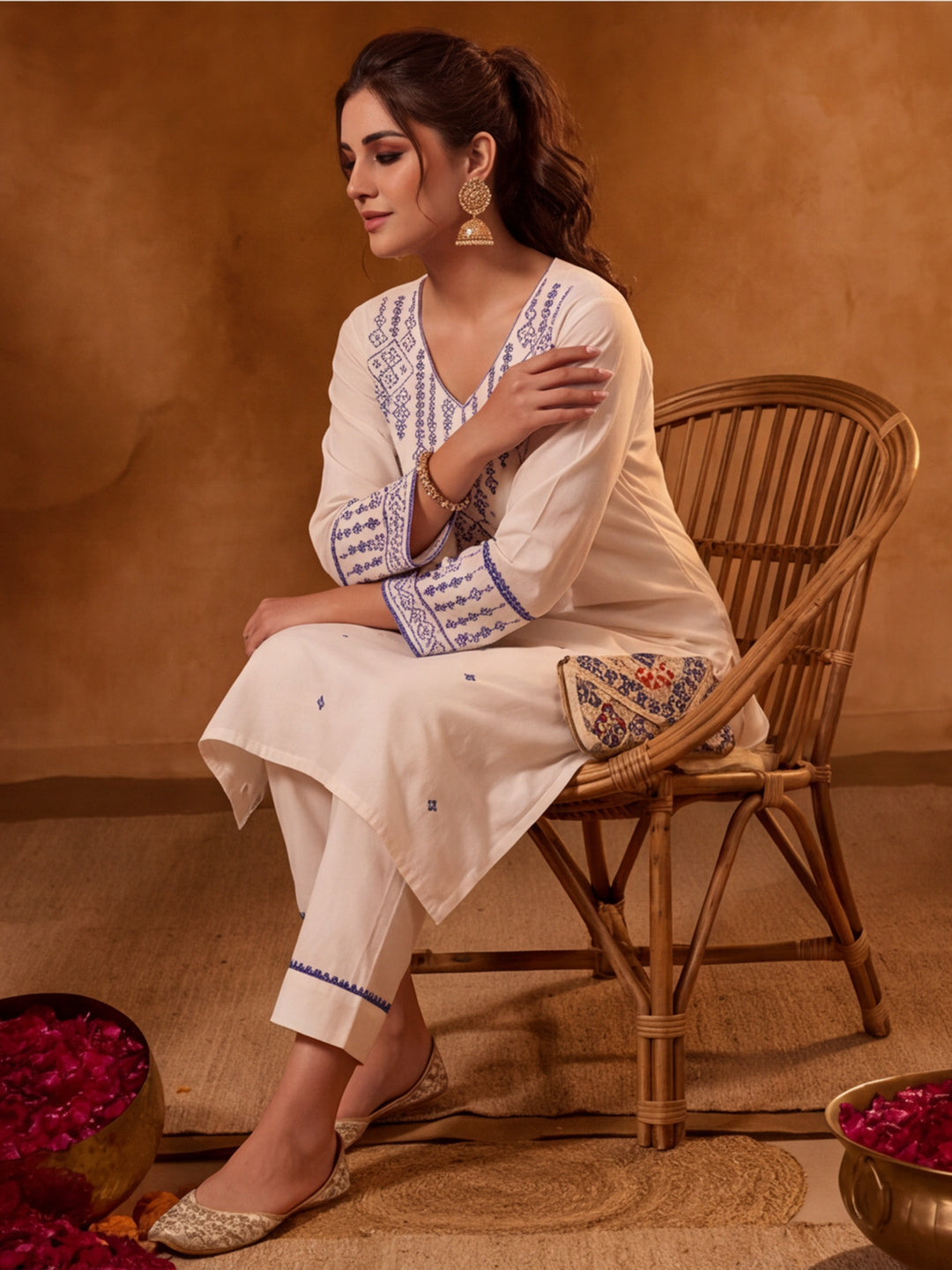 Embroidery White Kurta Set
