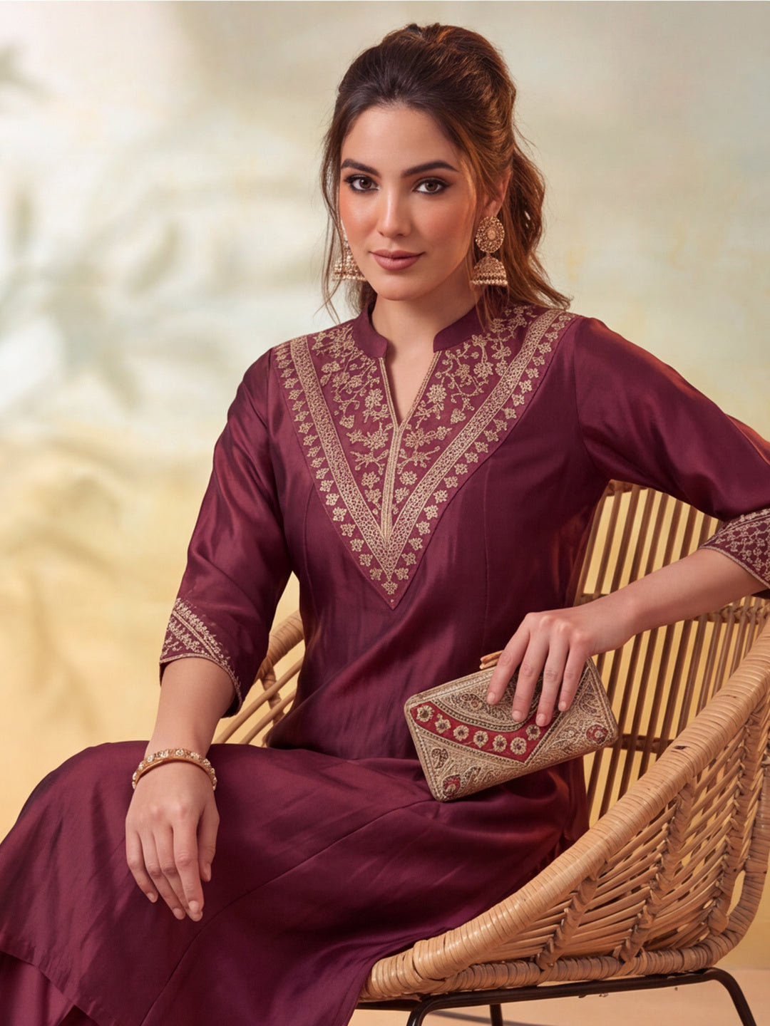 Embroidery Brown Kurta Set