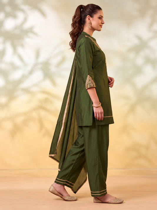 Embroidery Mehndi Green Kurta Set