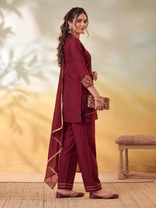 Embroidery Maroon Kurta Set