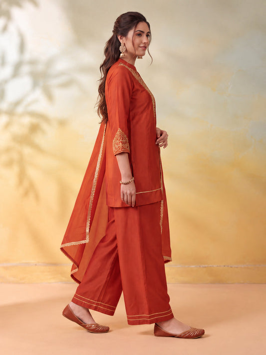Embroidery Rust Kurta Set