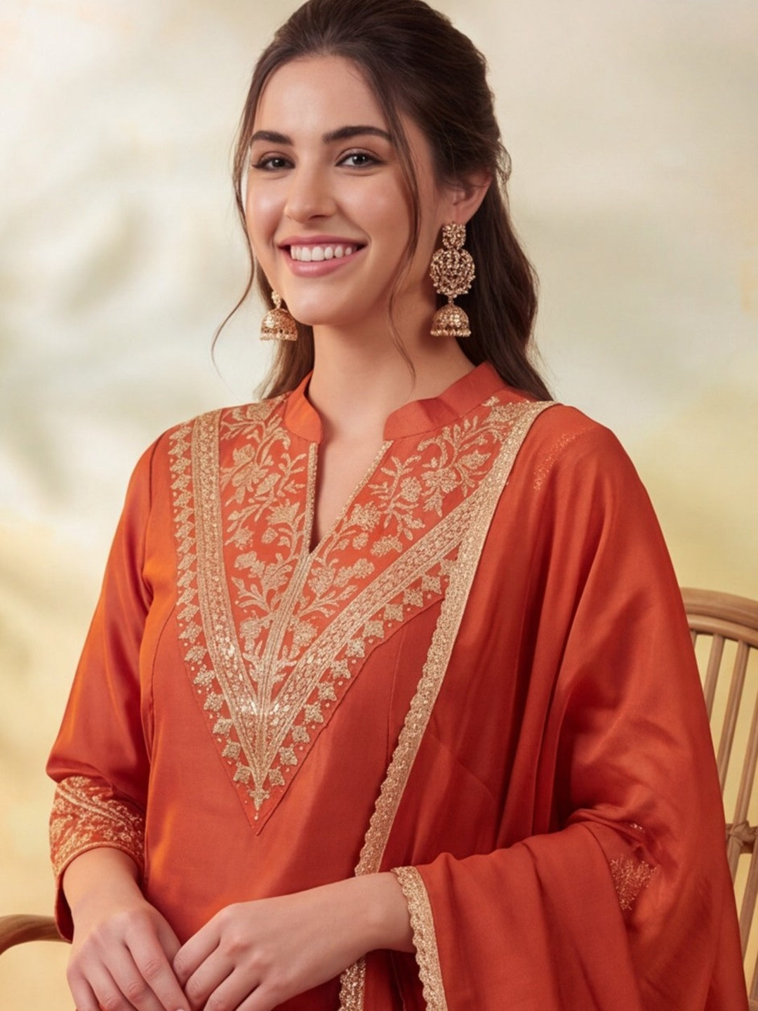 Embroidery Rust Kurta Set