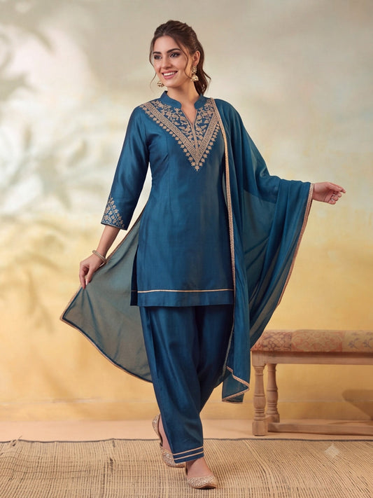 Embroidery Teal Kurta Set