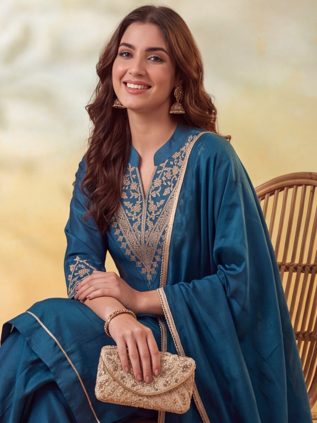 Embroidery Teal Kurta Set