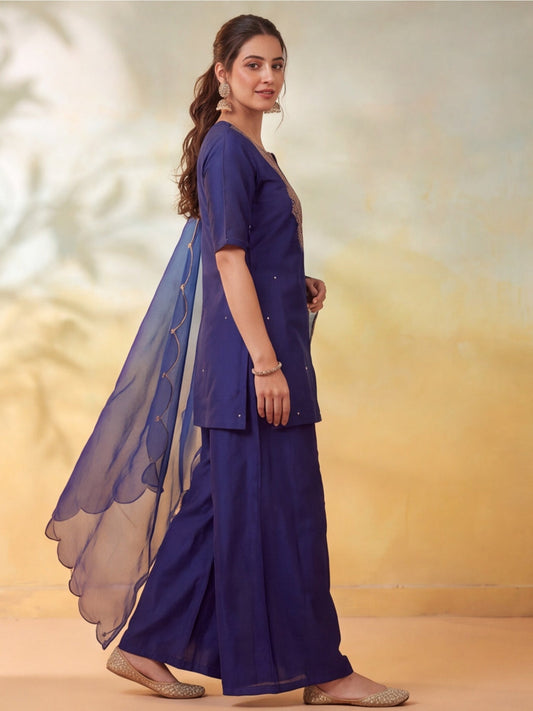 Embroidery Navy Blue Kurta Set
