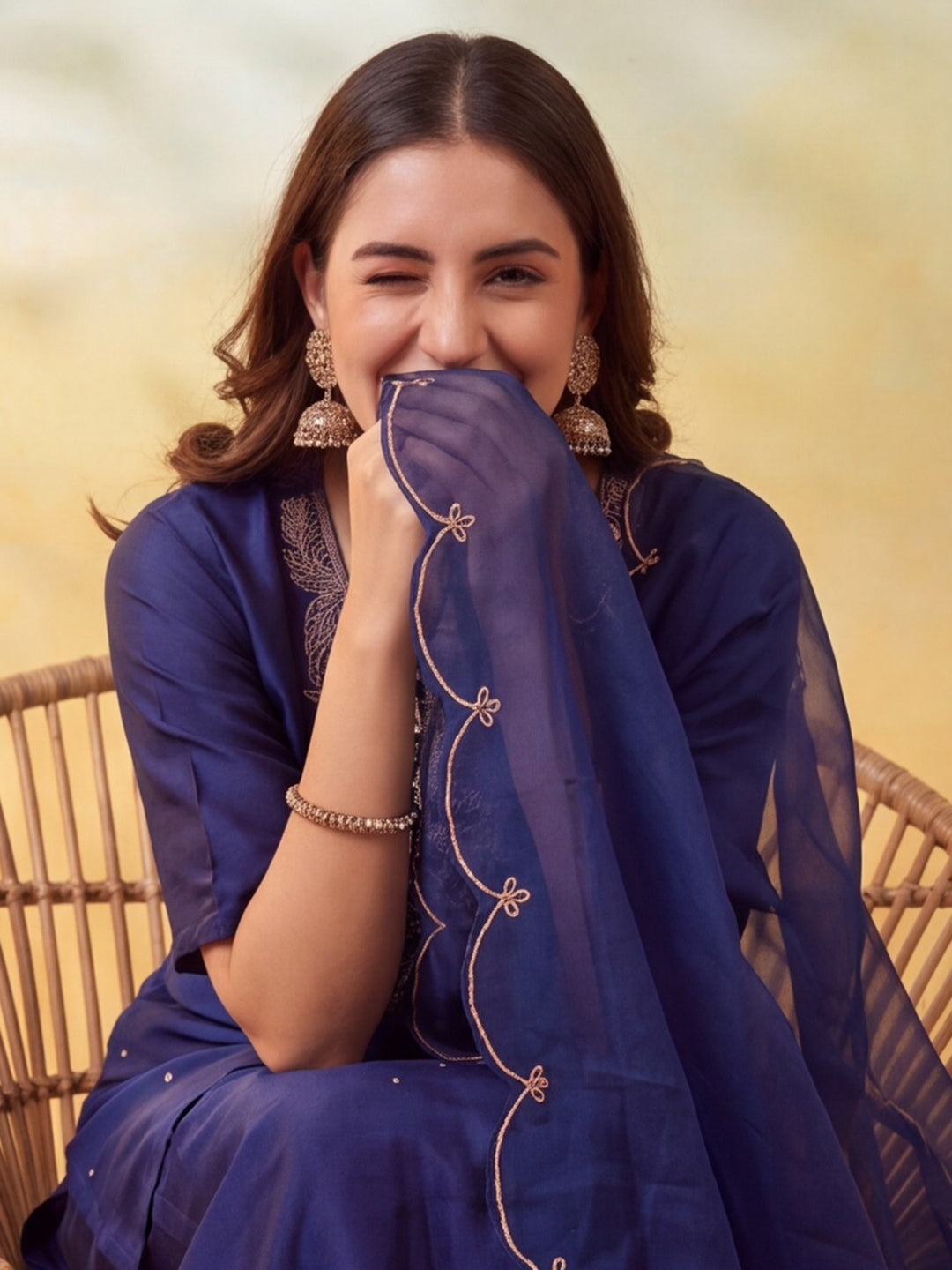 Embroidery Navy Blue Kurta Set