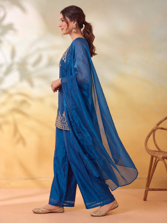 Embroidery Blue Kurta Set
