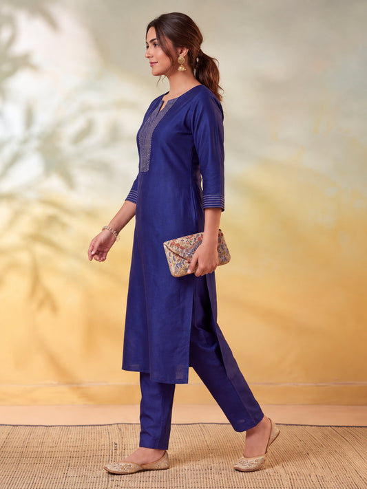 Embellished Navy Blue Kurta Set