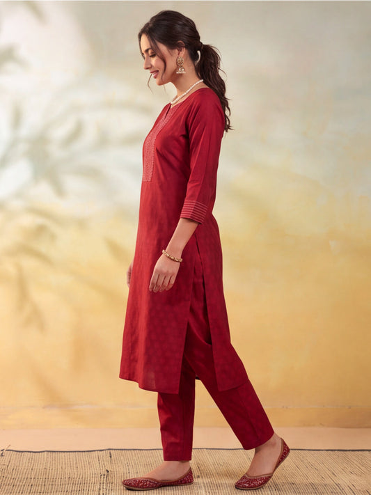 Embellished Maroon Kurta Set
