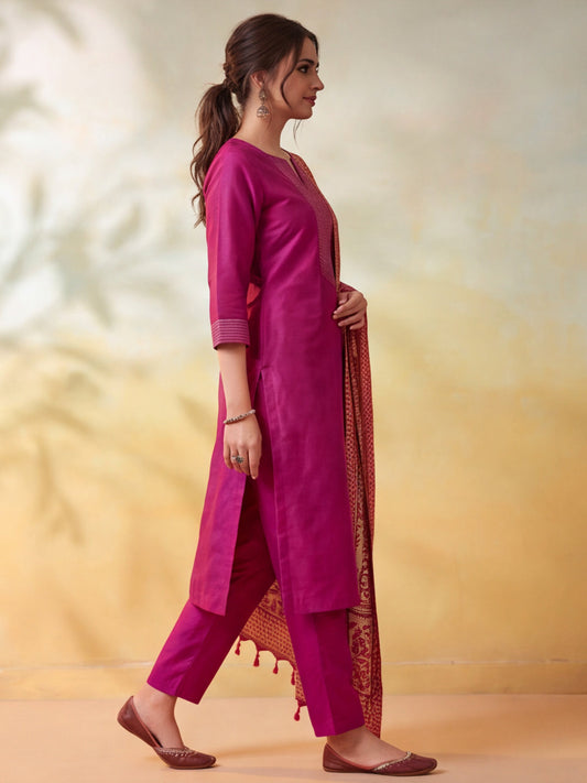 Embellished Rani Pink Kurta Set
