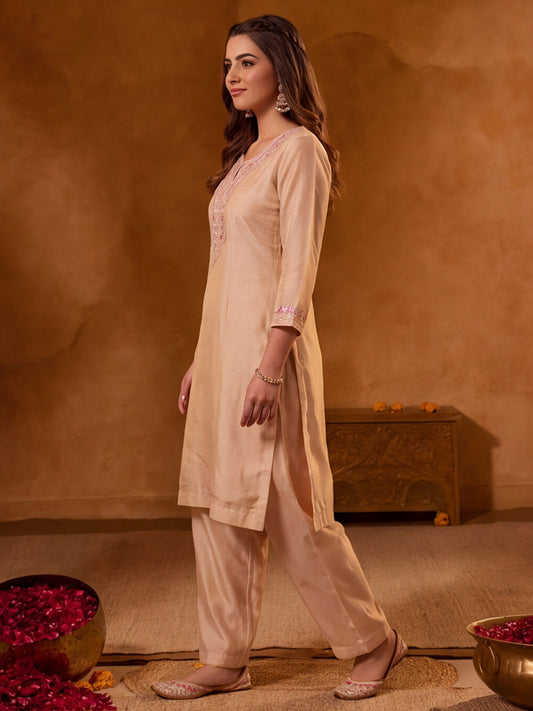 Embroidery Cream Kurta Set