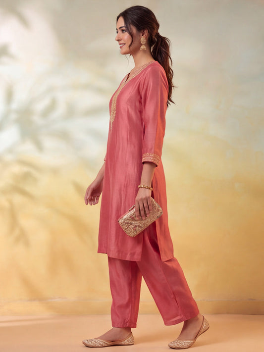 Embroidery Dusty Rose Kurta Set