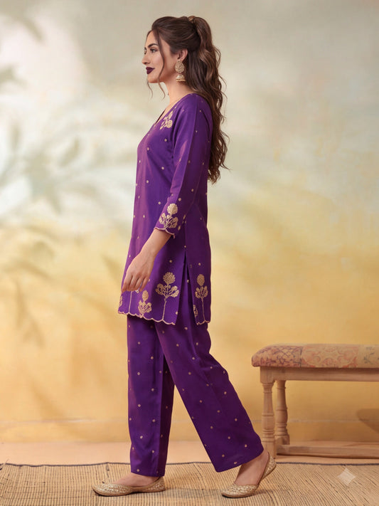 Embroidery Purple Kurta Set