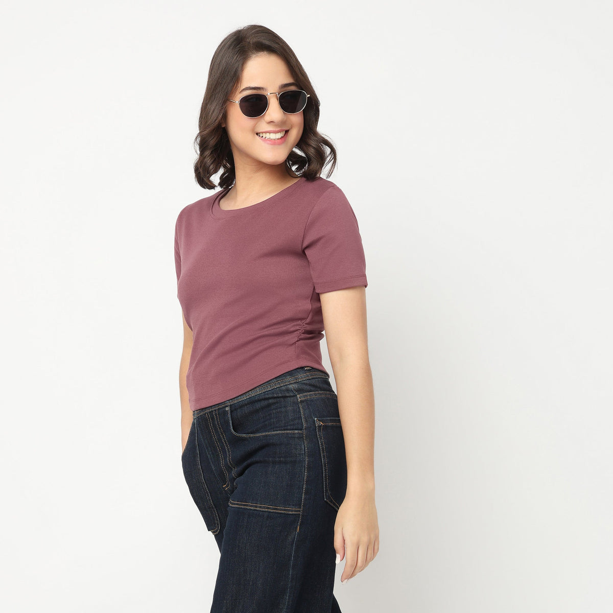 Cropped Side Ruched T-Shirt