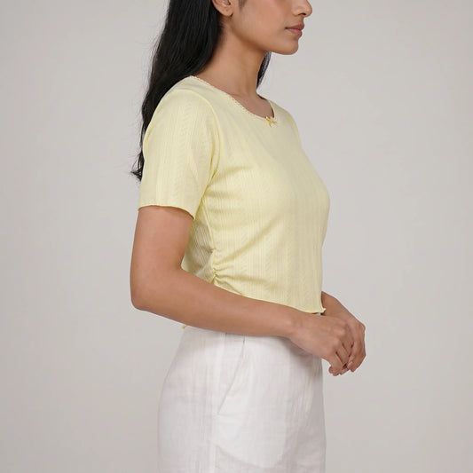 Knit Solid Slim Fit Cropped T-Shirt