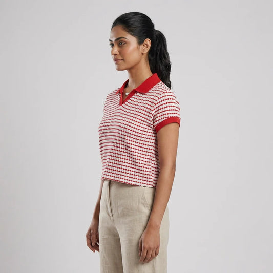 Striped Cropped Polo T-Shirt