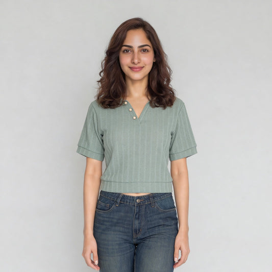V-Neck Slim Fit Cropped T-Shirt