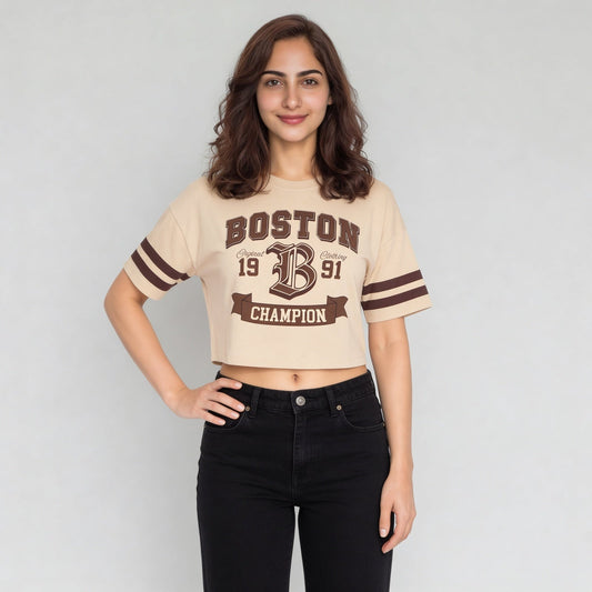 Cotton Graphic Boxy Fit Crop T-Shirt