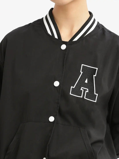 Women's Black Windcheater Crop Bomber Jacket