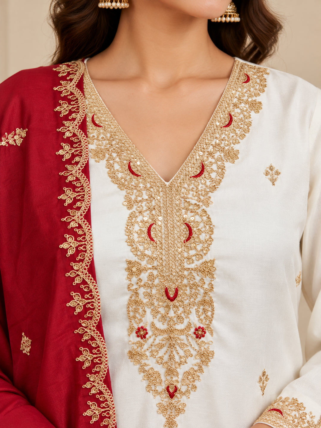 Floral Embroidered Straight Silk Set