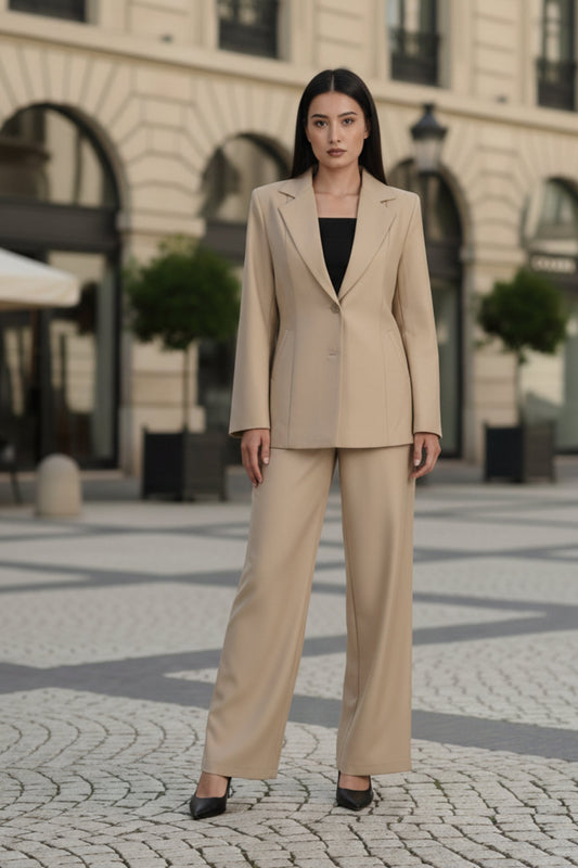 Beige Blazer and Pant Coord set