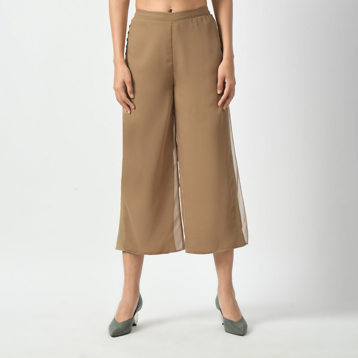 Beige Crepe Georgette Plazzo With Slit