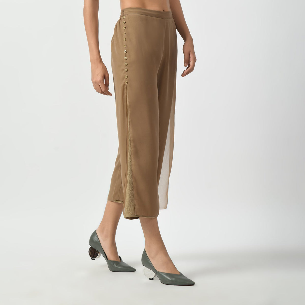 Beige Crepe Georgette Plazzo With Slit