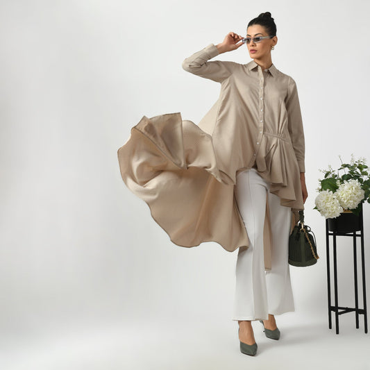Beige Line Texture Long Tunic