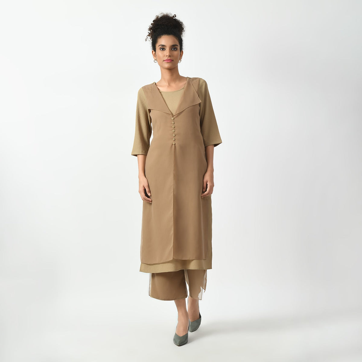 Beige Texture Drape Dress