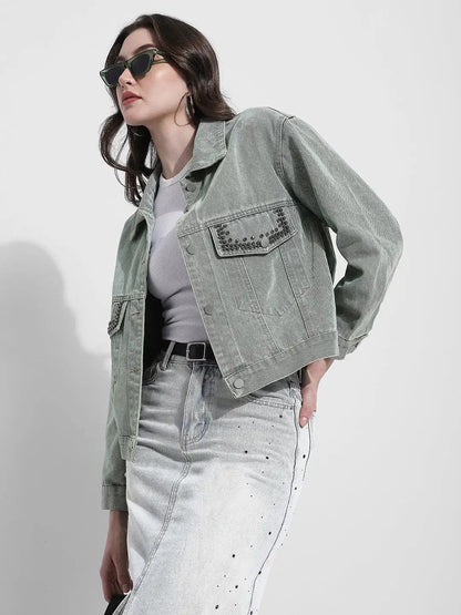 Women's Embellished Blue Denim Jacket