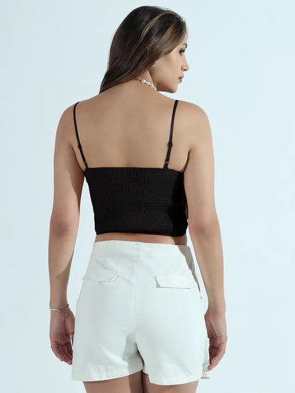 Women's Black 3D Flower Crop Top