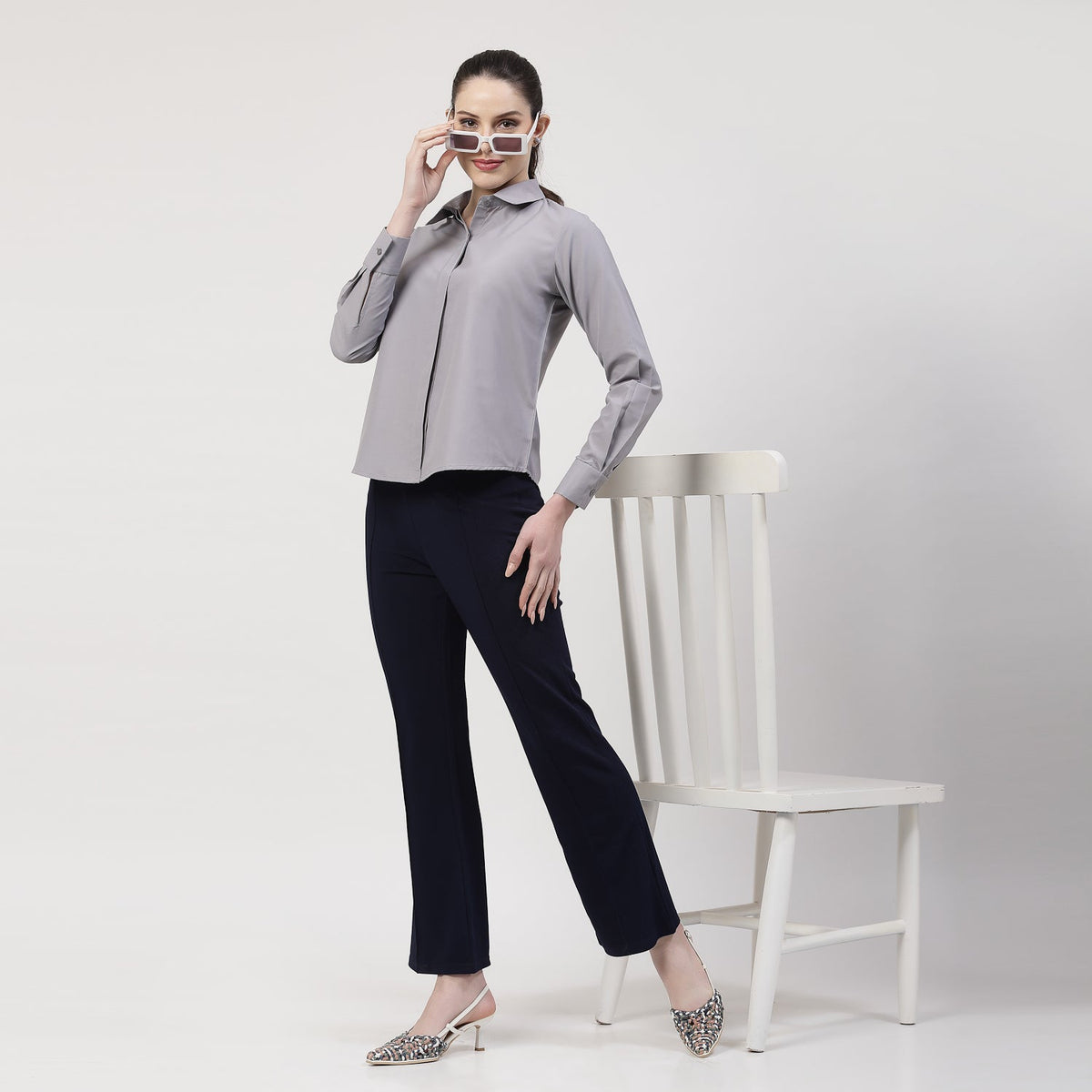 Blue Boot Leg Lycra Pant